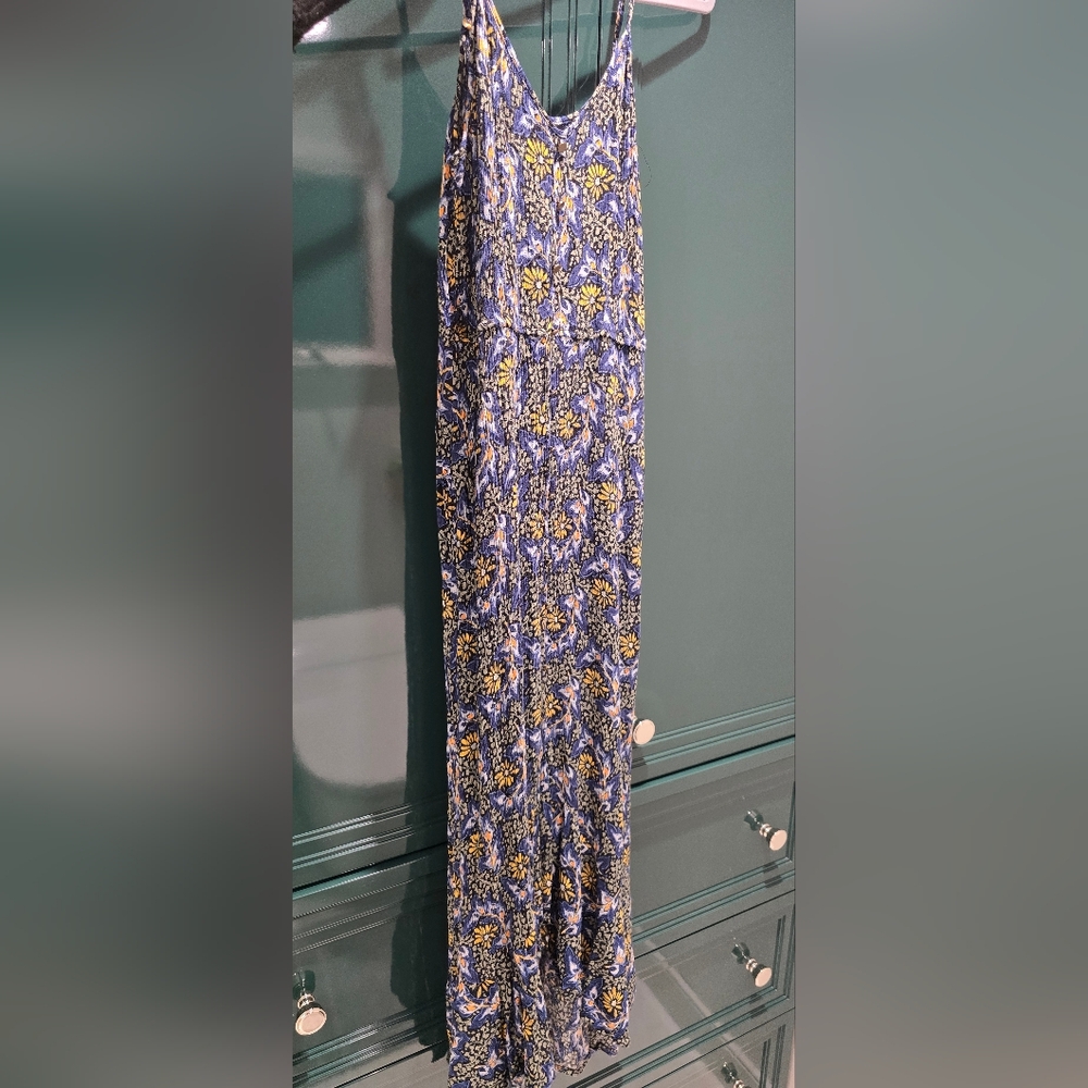 Floral Blue and Yellow Maxi Dress w/ Split Front, Brand: Sangria, Size Small. - Picture 2 of 9